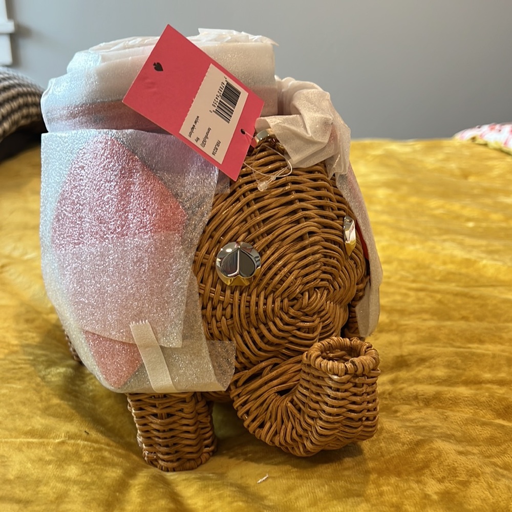 Kate Spade New York Tiny Wicker Elephant Tamarillo Clutch Crossbody, NWT